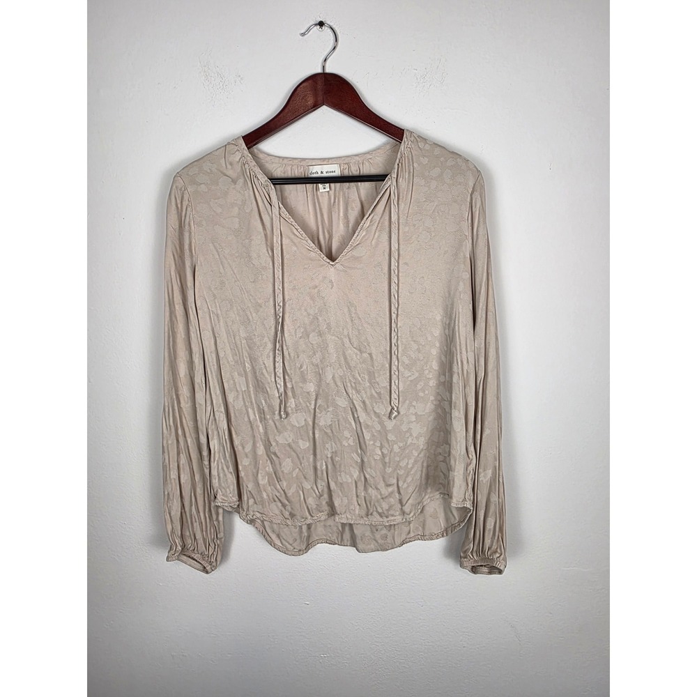 Cloth & Stone Beige‎ Leopard Print Long Sleeve Blouse Top Womens Size M